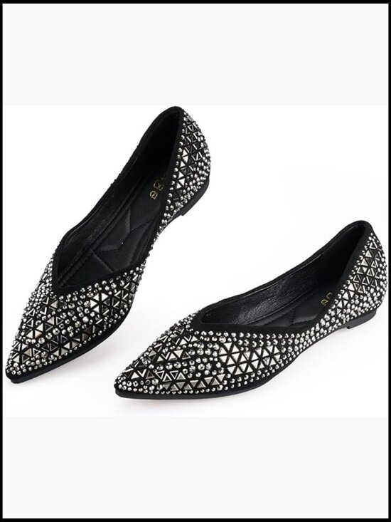 Shoes - Rhinestone Ballet Flats Pointed Toe Elegant Chic Memory Foam Comfortable
